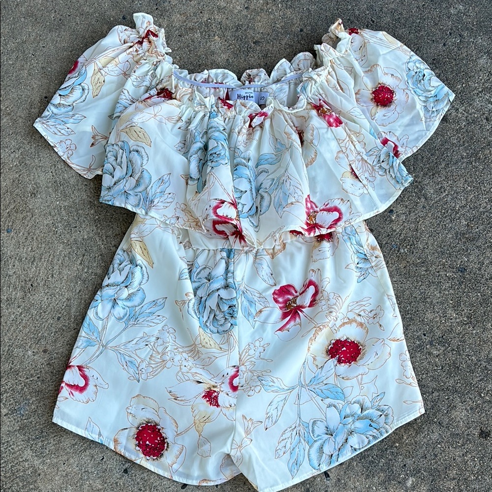 Military Hippie Cream and Red Floral romper